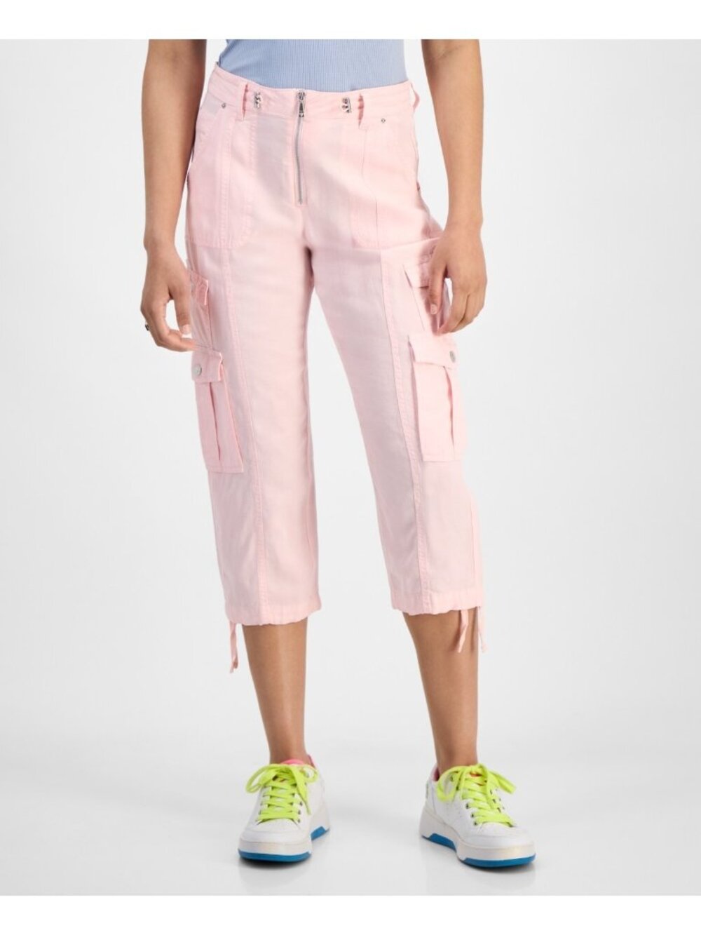 GUESS Women's Kai Tie-Hem High-Rise Cargo Pants Pink Size 29 MSRP $118